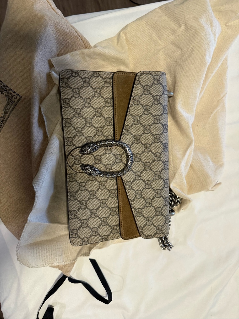 Gucci Beige & Brown GG Supreme Dionysus Crossbody Bag